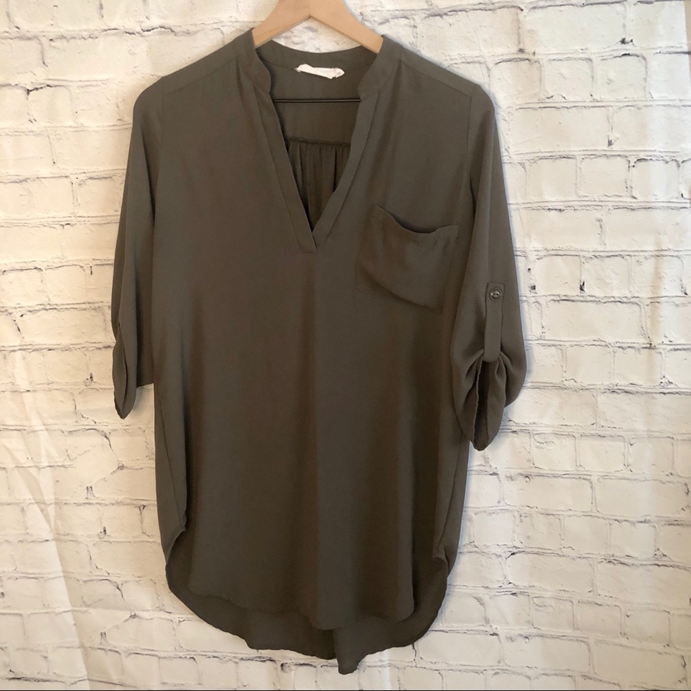 LUSH  Roll Tab Sleeve Tunic - Olive Green